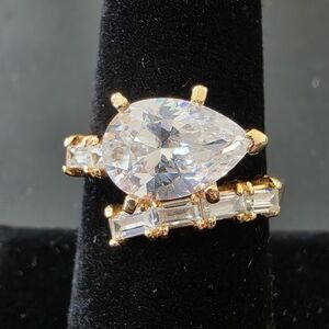 VTG 14kt GE Cubic Zirconia Pear Cut Wrap Ring Baguette Accents SZ 8 Engagement